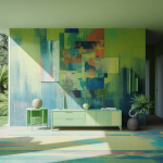 Décoration murale innovante avec motifs géométriques et couleurs naturelles.