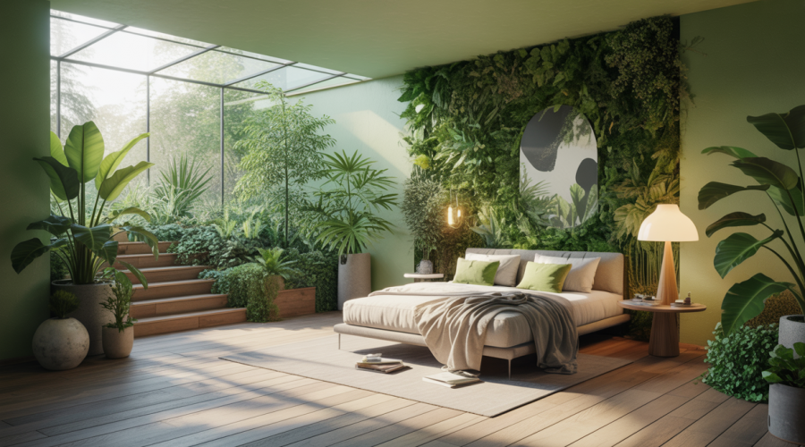 Intérieur modernisé avec végétation luxuriante pour un bien-être amélioré.