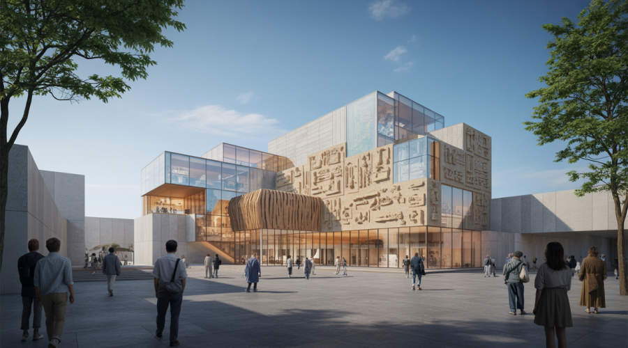 Architecture moderne fusionnant patrimoine et innovation pour moderniser un musée tout en préservant l'identité culturelle en 2025