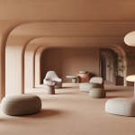 Intérieur design moderne en 2025 avec éclairage chaleureux et mobilier inclusif, ambiance cocooning et bien-être