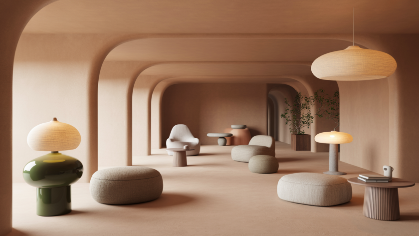 Intérieur design moderne en 2025 avec éclairage chaleureux et mobilier inclusif, ambiance cocooning et bien-être