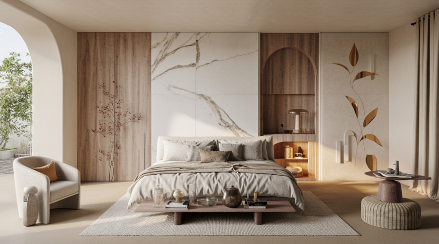 Intérieur moderne audacieux en 2025 avec matériaux nobles et décor créatif