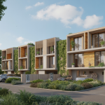 Illustration futuriste d'un habitat résidentiel durable en 2025, combinant modularité, matériaux écologiques et intégration technologique avancée dans un cadre naturel et connecté