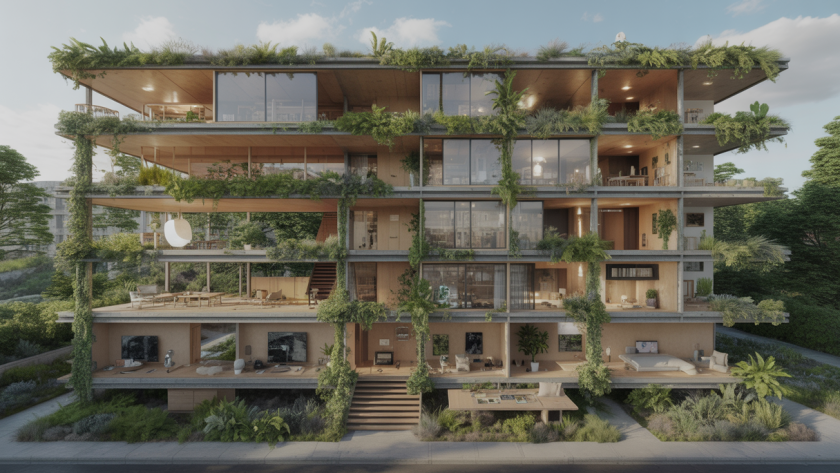 Espace de vie moderne et innovant en 2025 avec architecture durable, modulaire et technologies intégrées